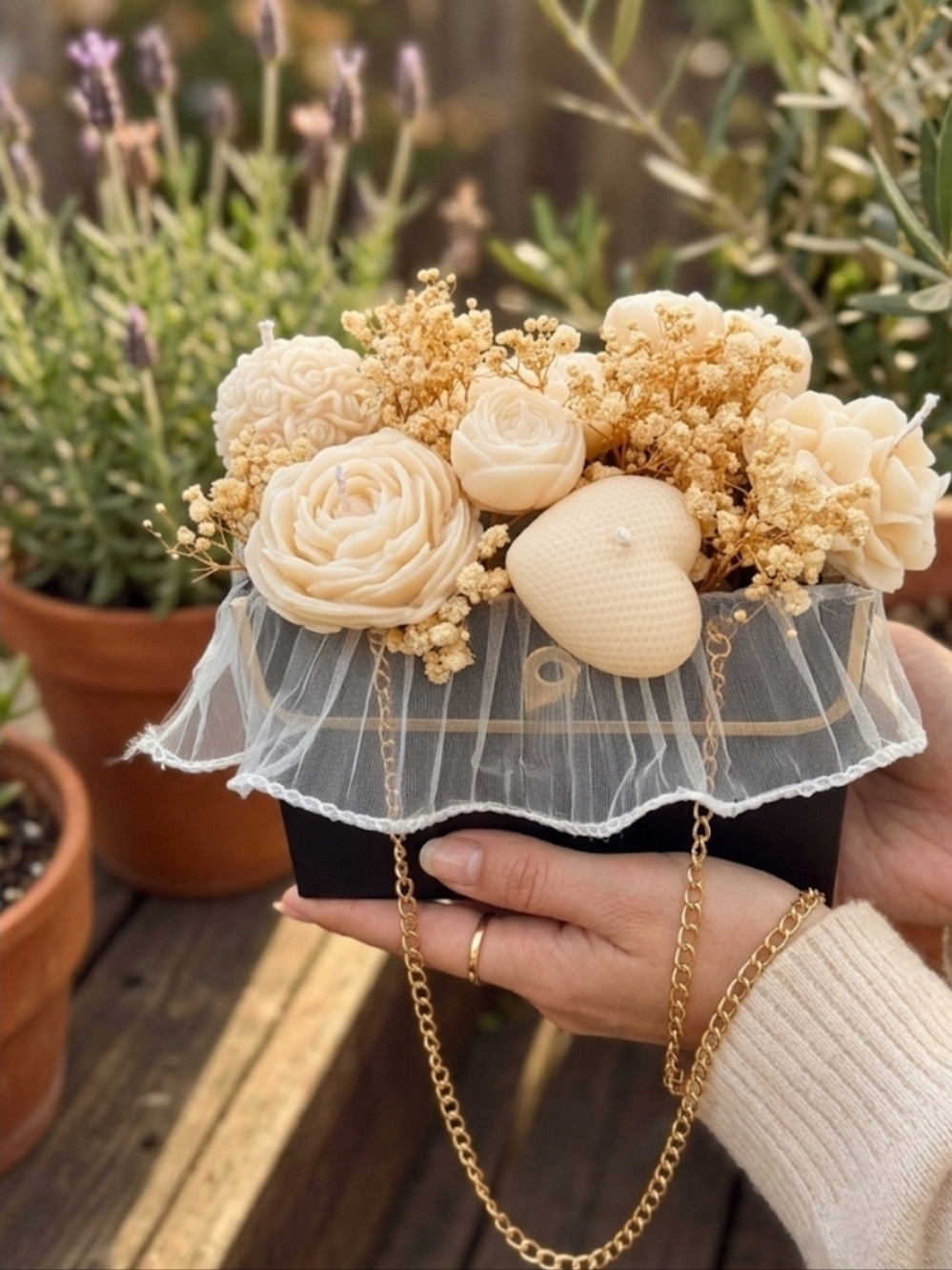 Aesthetic Handbag Candle Bouquet Gift | Cute Purse Style Decor Floral Candle